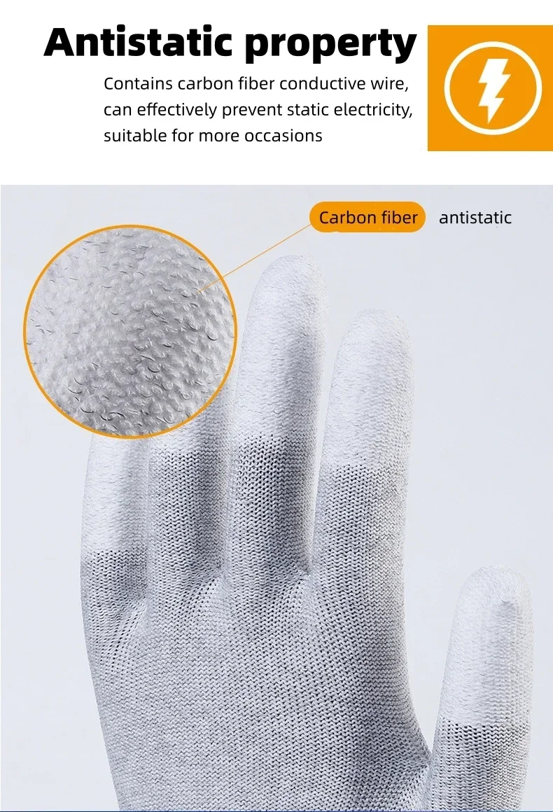 10 Pairs ESD Safety Work Gloves with Coated Fingertips for Electronics Maintenance, High Quality,