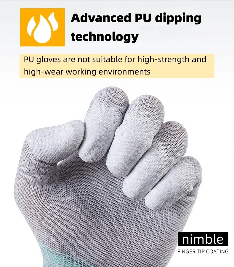 10 Pairs ESD Safety Work Gloves with Coated Fingertips for Electronics Maintenance, High Quality,