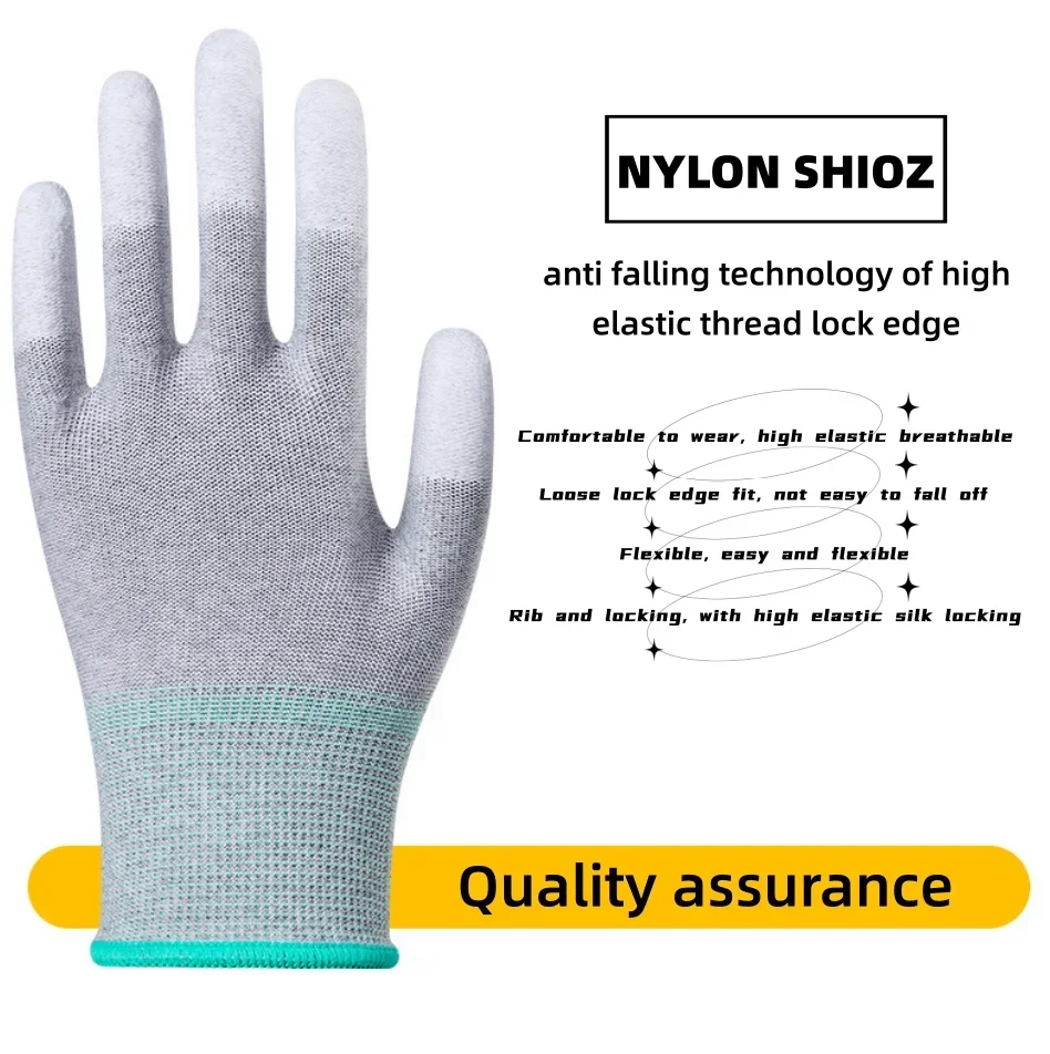 10 Pairs ESD Safety Work Gloves with Coated Fingertips for Electronics Maintenance, High Quality,