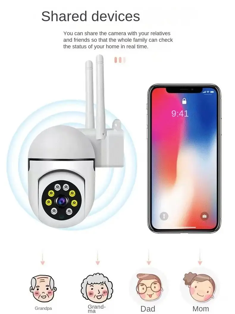 8MP WiFi Camera 2.4G Security Surveillance PTZ IR Night Vision Motion Detection Home Security Camera with 2 Antennas for Child