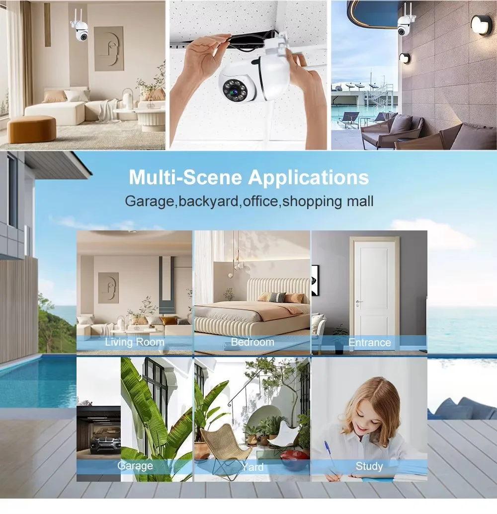 8MP WiFi Camera 2.4G Security Surveillance PTZ IR Night Vision Motion Detection Home Security Camera with 2 Antennas for Child