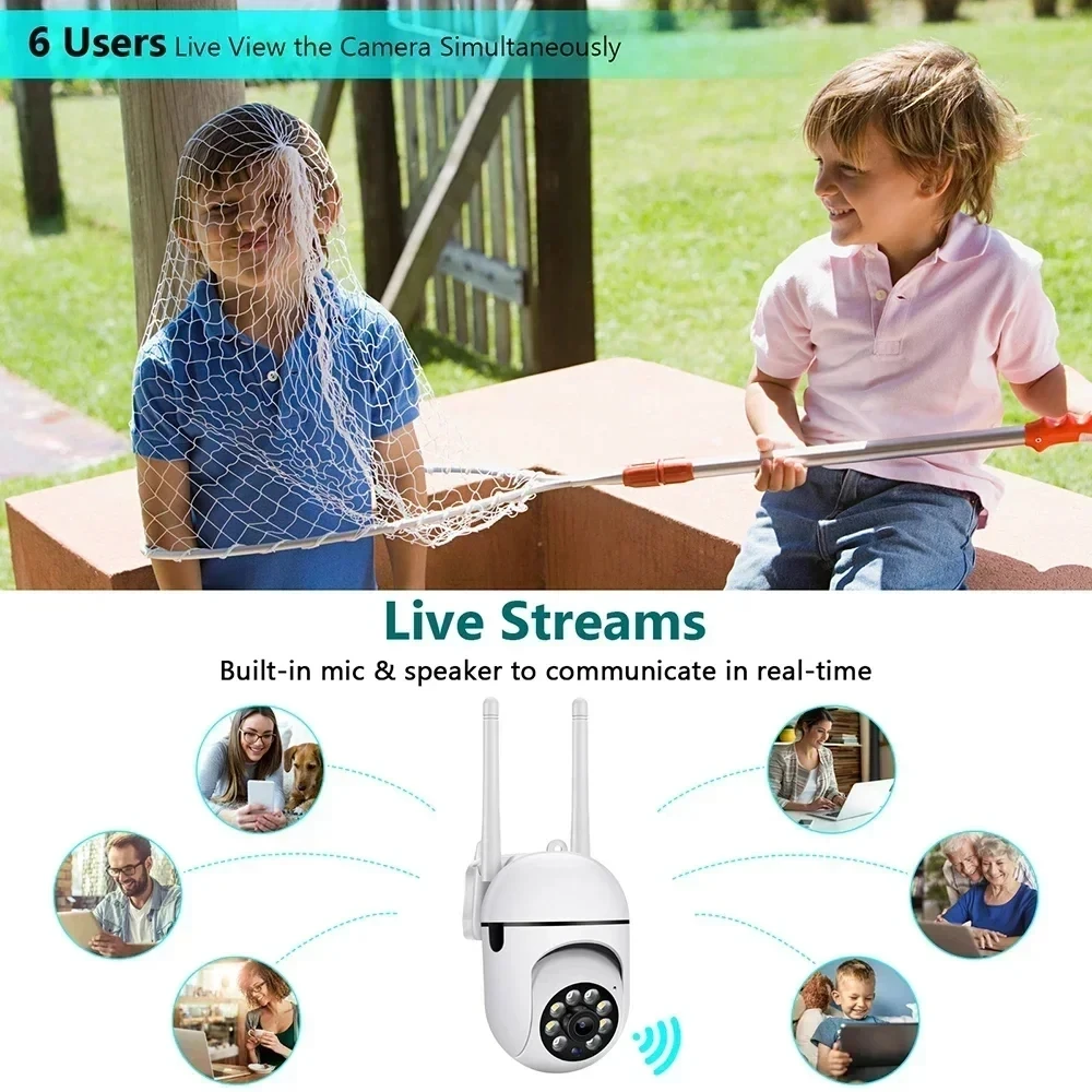 8MP WiFi Camera 2.4G Security Surveillance PTZ IR Night Vision Motion Detection Home Security Camera with 2 Antennas for Child