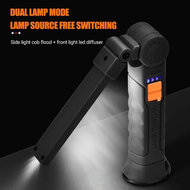 High Power LED Work Light 5 Lighting Mode Rechargeable Flashlight Inspection Lamp with Magnetic Power Bank 18650 Battery Torch
