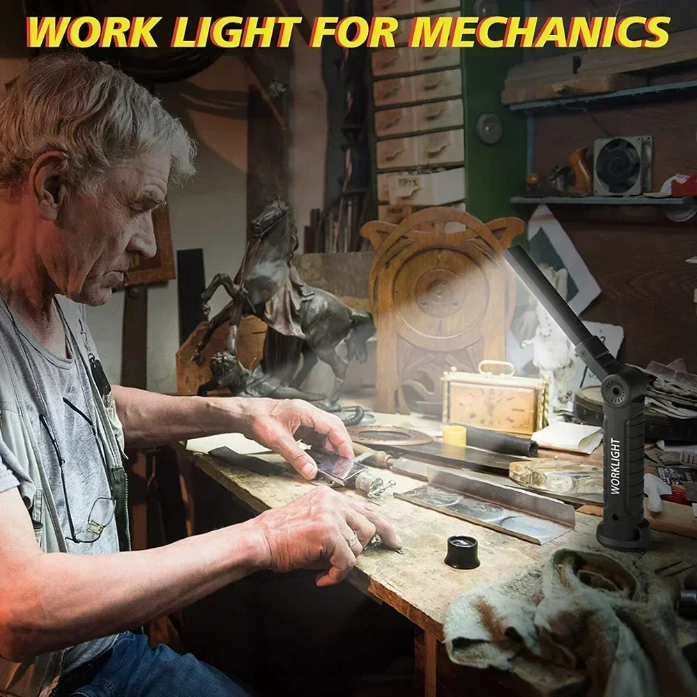 High Power LED Work Light 5 Lighting Mode Rechargeable Flashlight Inspection Lamp with Magnetic Power Bank 18650 Battery Torch
