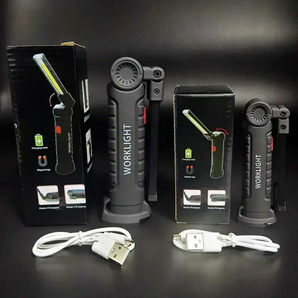High Power LED Work Light 5 Lighting Mode Rechargeable Flashlight Inspection Lamp with Magnetic Power Bank 18650 Battery Torch