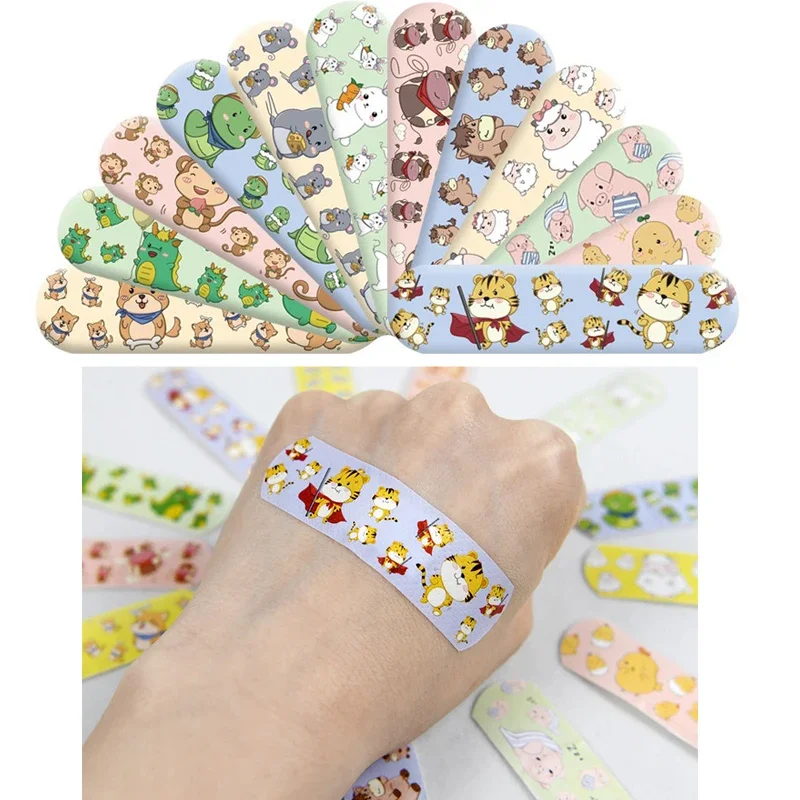 100pcs Cartoon Animal Pattern Waterproof Hemostasis Kids Band Aid Stickers Adhesive Bandage Wound Strips Plasters for Children