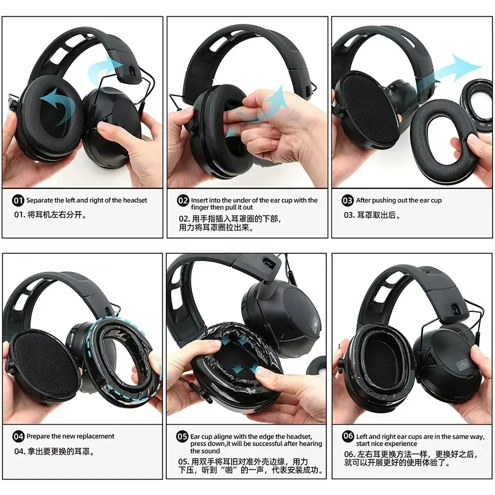 Gel Ear Pads for 3M PELTOR Earmuffs, Personal Protective Equipment ,Comfort Replacement Ear Muffs Cushions,Black