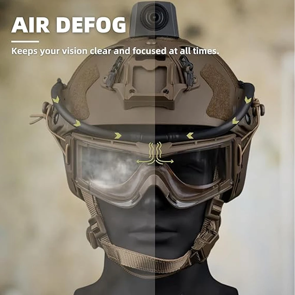 2025 NEW-Tactical Goggles Defogger Outdoor Hunting Shooting Goggles AntiFog Unit Adjustable Wind Speed Defogging Fan Kit
