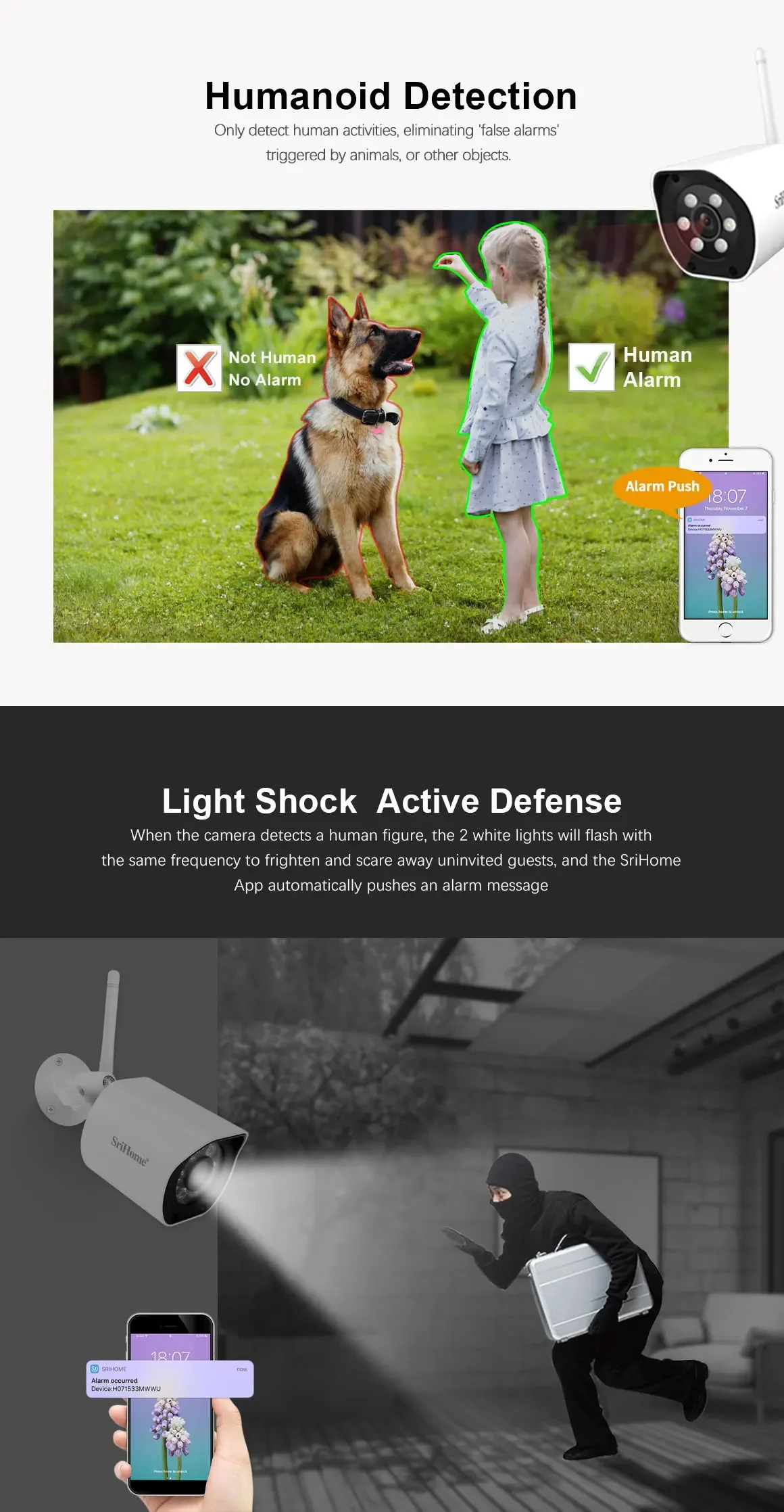 Srihome SH034 Wireless PTZ Camera HD 1080P Color Night Vision Wifi IP Camera Outdoor 5MP Ai Auto Tracking CCTV Surveillance Cam
