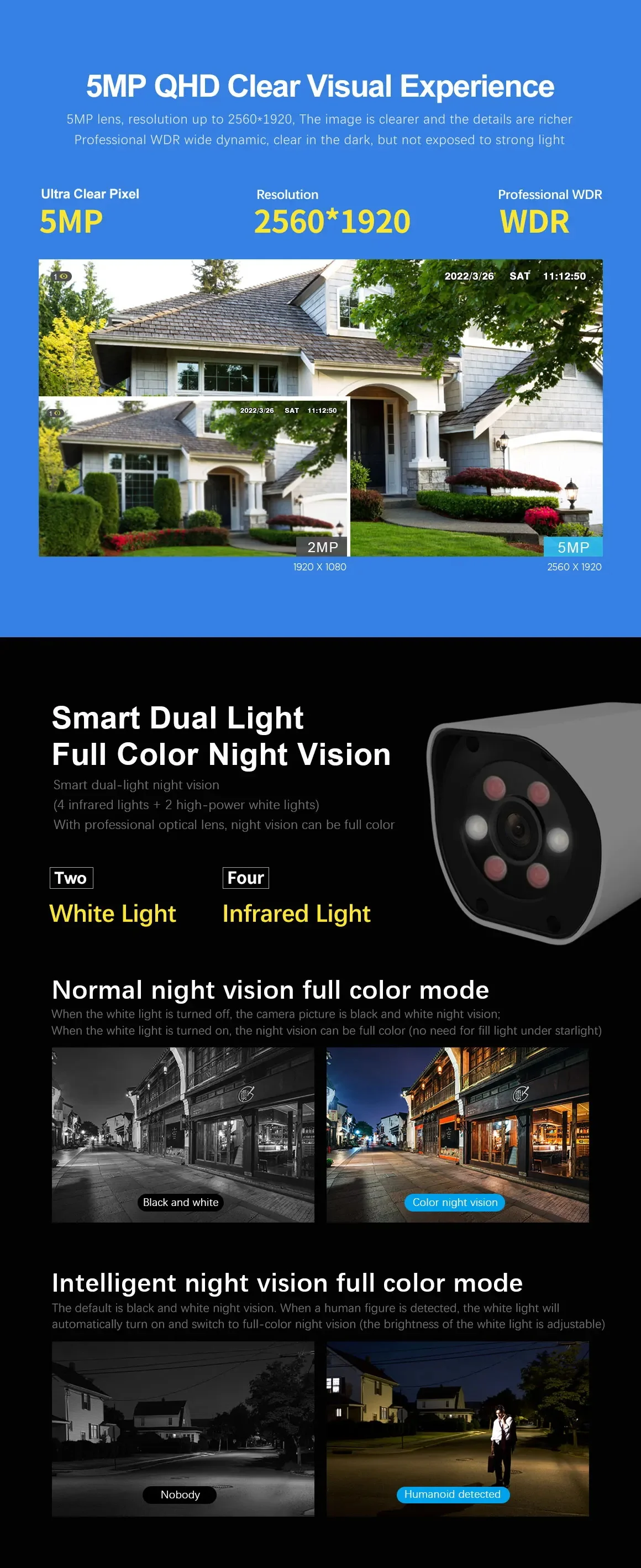 Srihome SH034 Wireless PTZ Camera HD 1080P Color Night Vision Wifi IP Camera Outdoor 5MP Ai Auto Tracking CCTV Surveillance Cam