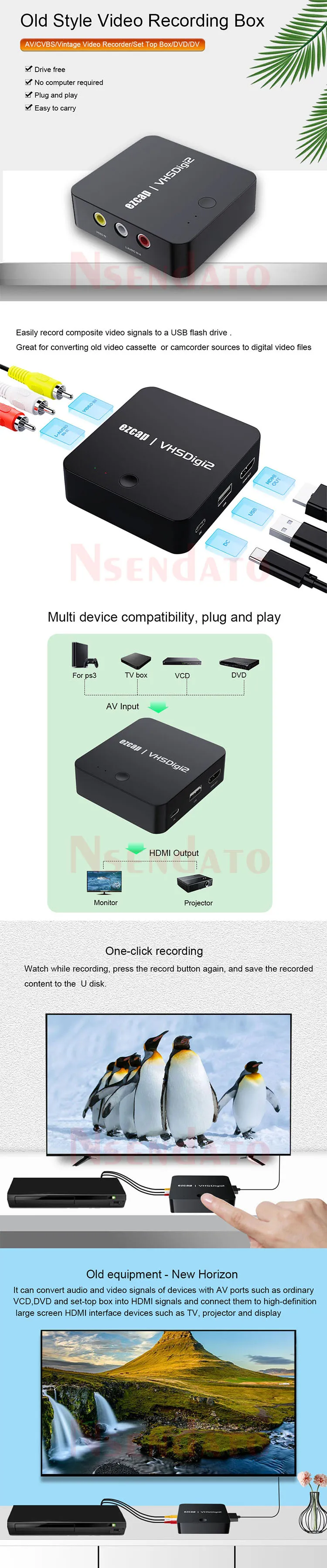 EZCAP181 Analog VHS to Digital Video Audio Recorder AV HD USB Video Capture Recorders for U Hi8 VCR DVR Camcorder Tape Digitizer