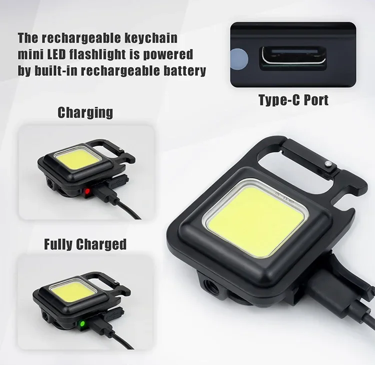 Super Bright 1500LM Work Light COB 500mah LED Flashlight Pocket Keychain USB Rechargeable Waterproof For Outdoor Camping