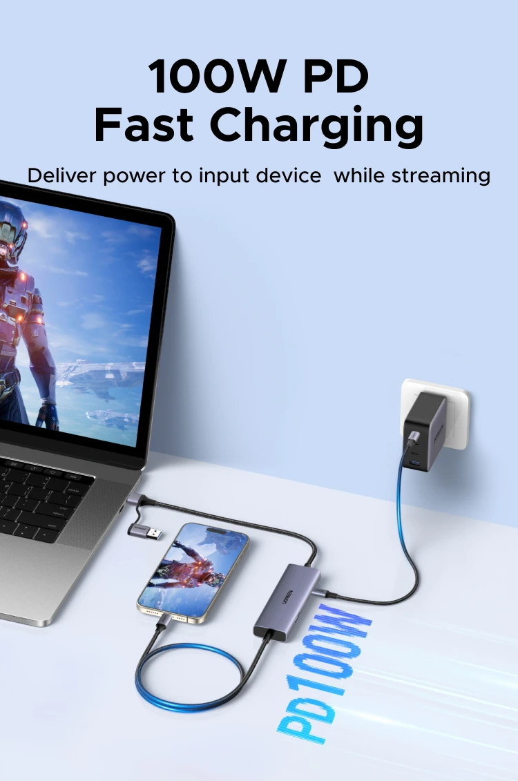 UGREEN Type C USB-C HDMI Video Capture Card with HDMI Zero-Latency Pass-Through, 100W PD Charging, 4K@30Hz Recording, Streaming