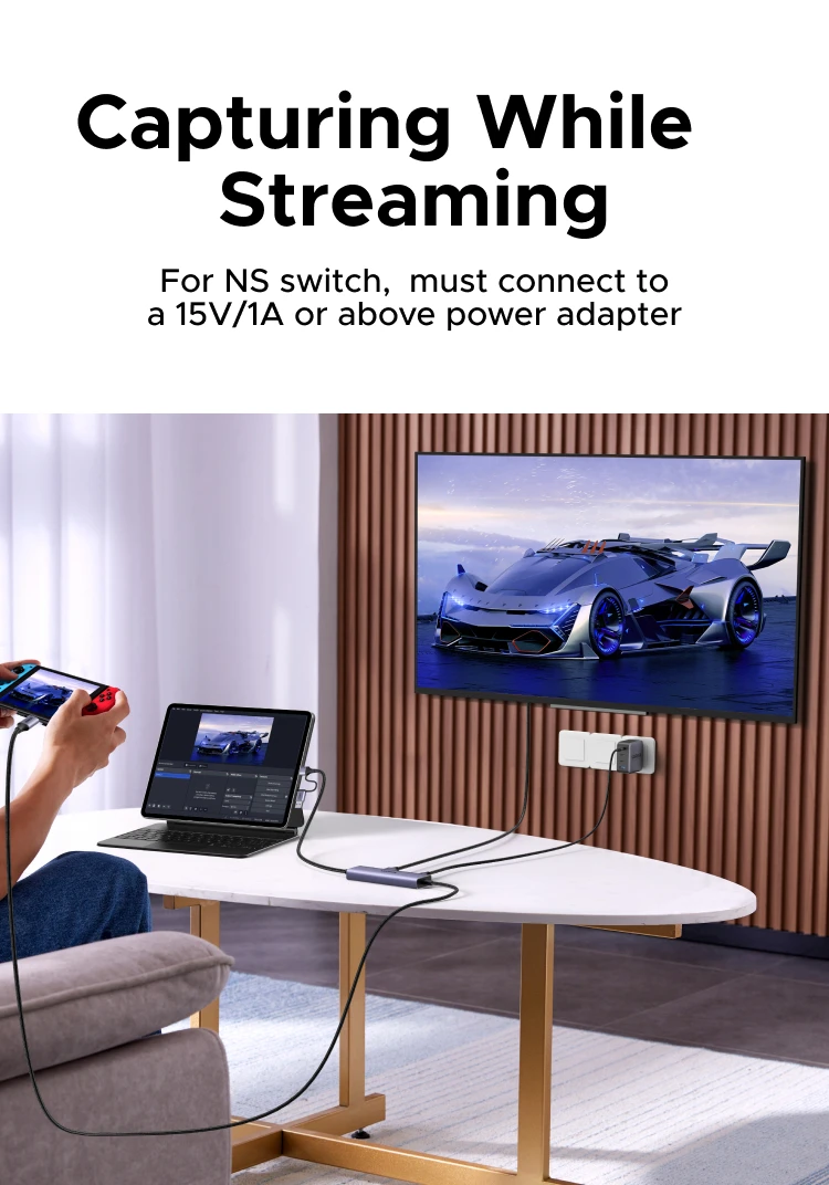 UGREEN Type C USB-C HDMI Video Capture Card with HDMI Zero-Latency Pass-Through, 100W PD Charging, 4K@30Hz Recording, Streaming