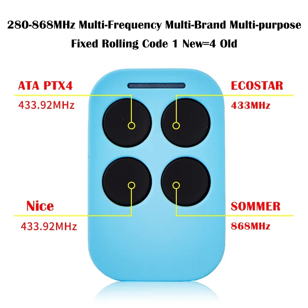 4-Channel Multi-Frequency 280MHz to 868MHz Learning Code Feature Command Garage Door Opener Remote Control Duplicator