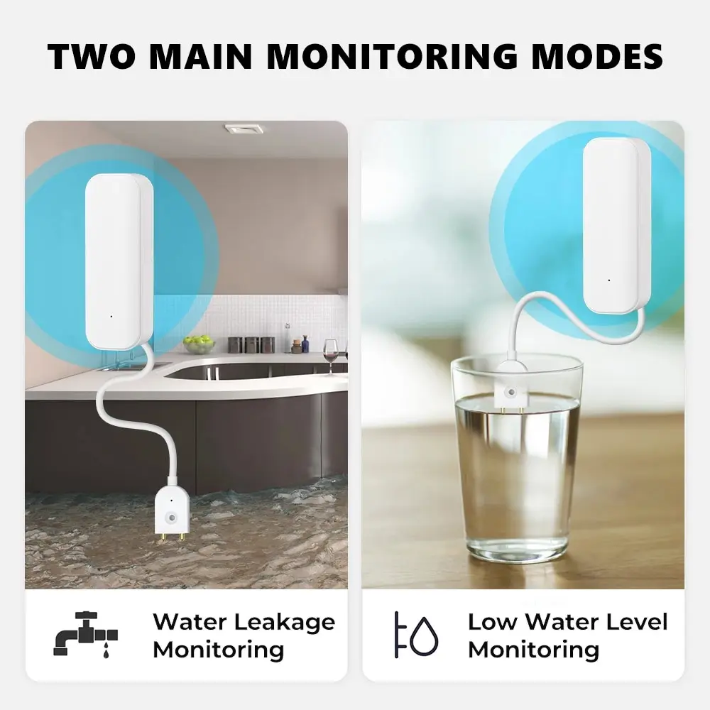 Tuya WiFi or Zigbee Water Level Sensor Leakage Alarm Flood Leak Detector Smart Home Life APP Water Alert Overflow Alarm Security