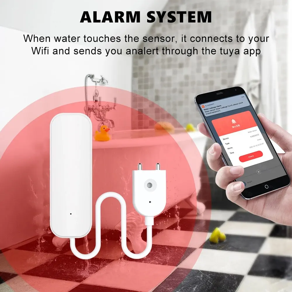 Tuya WiFi or Zigbee Water Level Sensor Leakage Alarm Flood Leak Detector Smart Home Life APP Water Alert Overflow Alarm Security