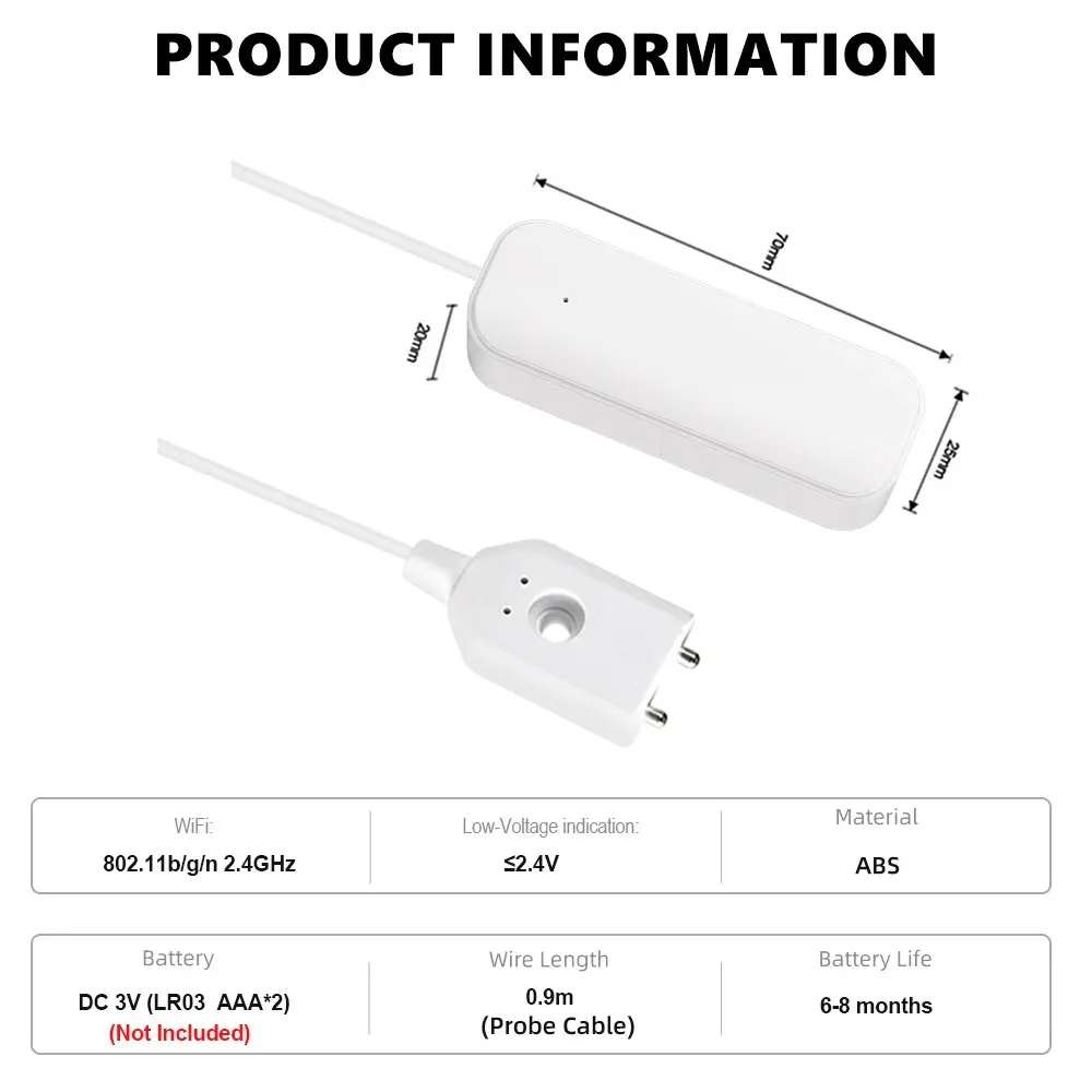 Tuya WiFi or Zigbee Water Level Sensor Leakage Alarm Flood Leak Detector Smart Home Life APP Water Alert Overflow Alarm Security