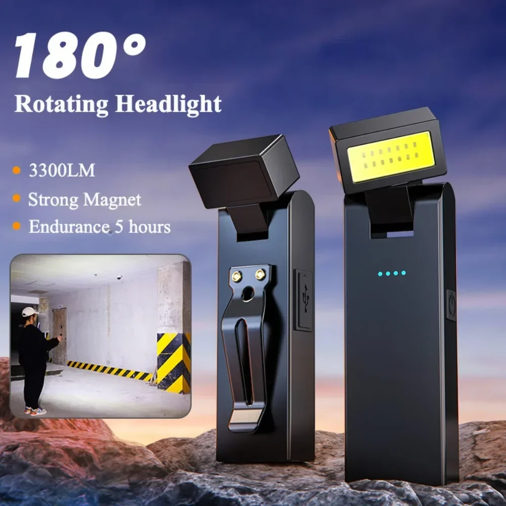 1-3PCS Portable COB Work Light LED Mini Flashlight Magnetic Base Rechargeable 180° Rotate Portable Inspection Light Riding Camp