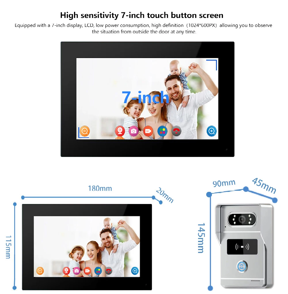 Support Tuya APP 7Inch Video DoorPhone Intercom System RFID Doorbell Camera Monitor Talk App Unlock HD Night Vision for Villa
