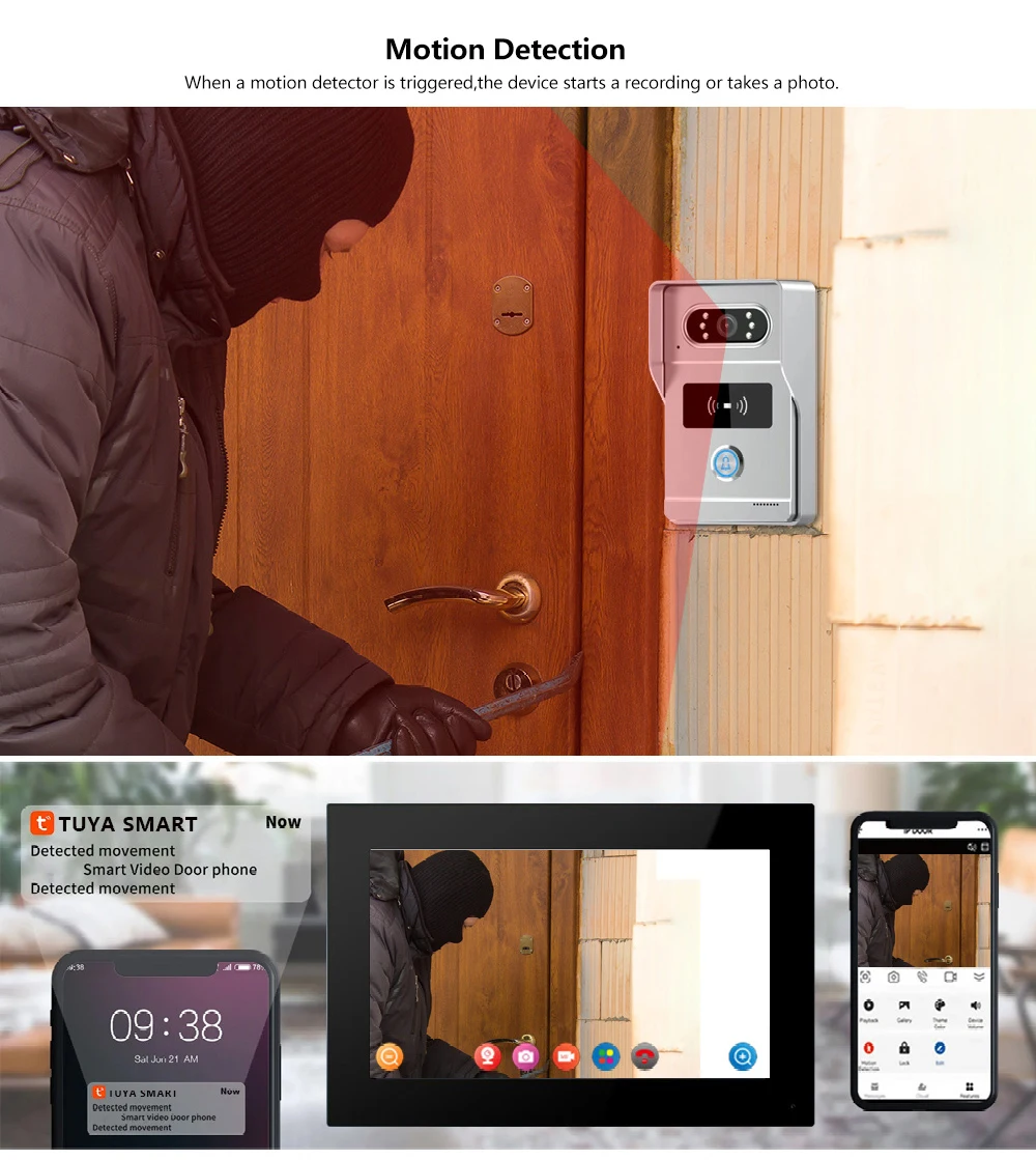 Support Tuya APP 7Inch Video DoorPhone Intercom System RFID Doorbell Camera Monitor Talk App Unlock HD Night Vision for Villa