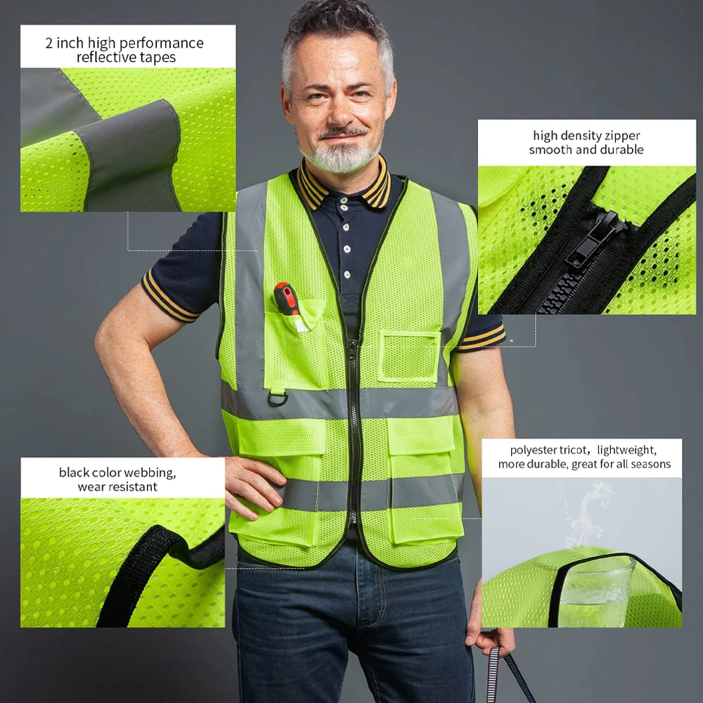 Summer Mesh Safety Vest Hi Vis Construction Work Clothes for Men Women Breathable Volunteer Uniform Custom Logo
