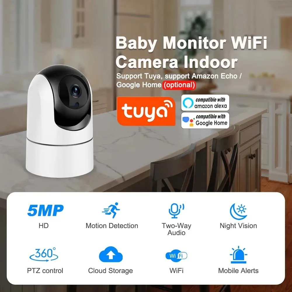 ANSVICAM Tuya 6MP HD 5G WiFi Indoor Security Camera 6x Zoom Baby Monitor Night Vision Auto Motion Detection 2-Way Audio Cameras