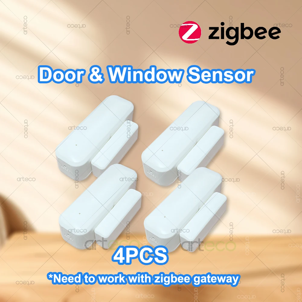 4Pcs Zigbee Door Window Sensor Smart Home Security Burglar Wireless Window Open Closed Detector Works With Gateway Zigbee2MQTT