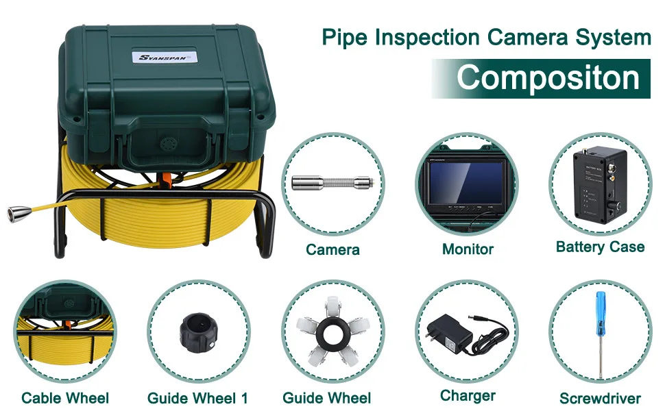 9" HD 1080P DVR/WiFi 16GB Card IP68 20/30/50M SYANSPAN Pipe Inspection Camera 23mm Drain Sewer Pipeline Industrial Endoscope