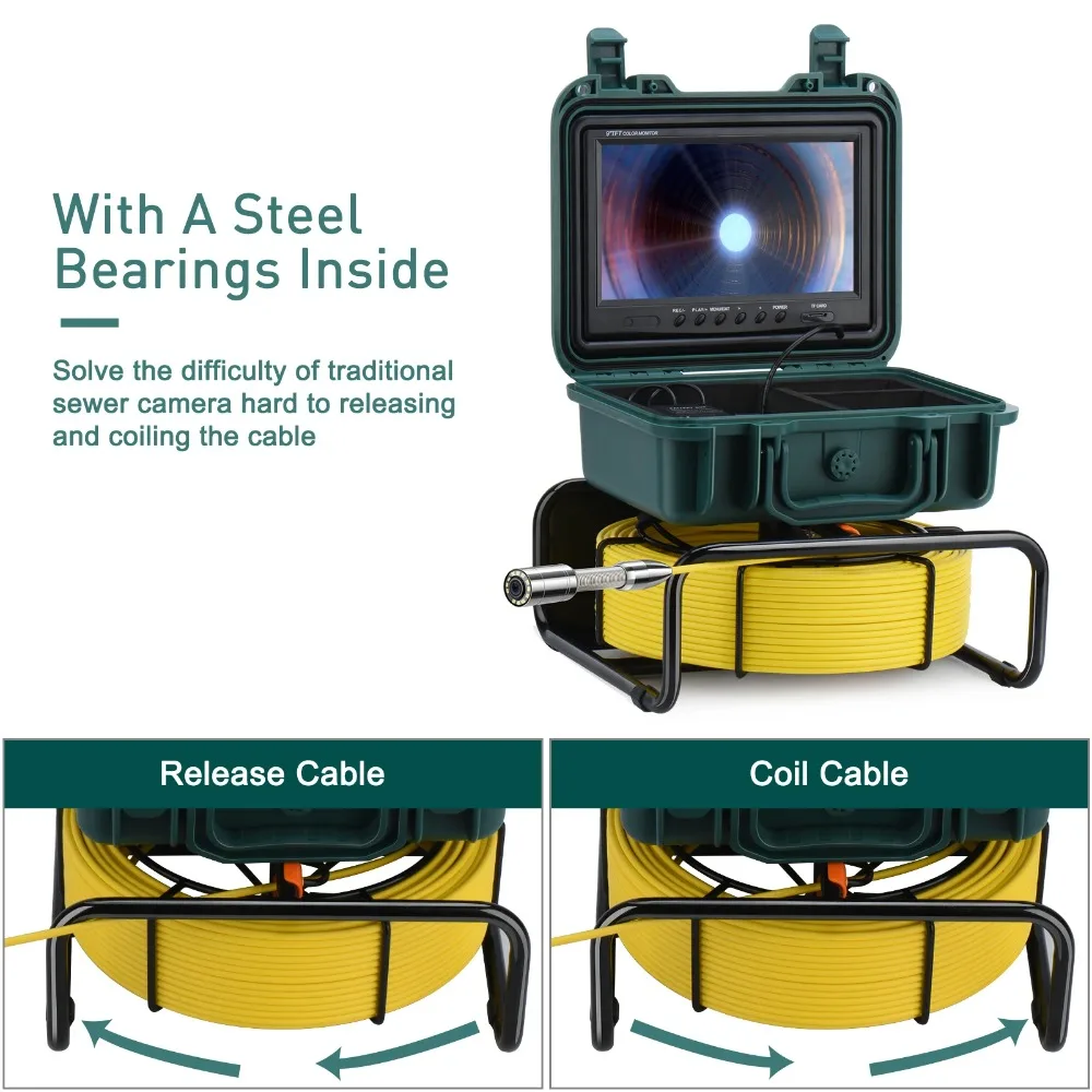 9" HD 1080P DVR/WiFi 16GB Card IP68 20/30/50M SYANSPAN Pipe Inspection Camera 23mm Drain Sewer Pipeline Industrial Endoscope