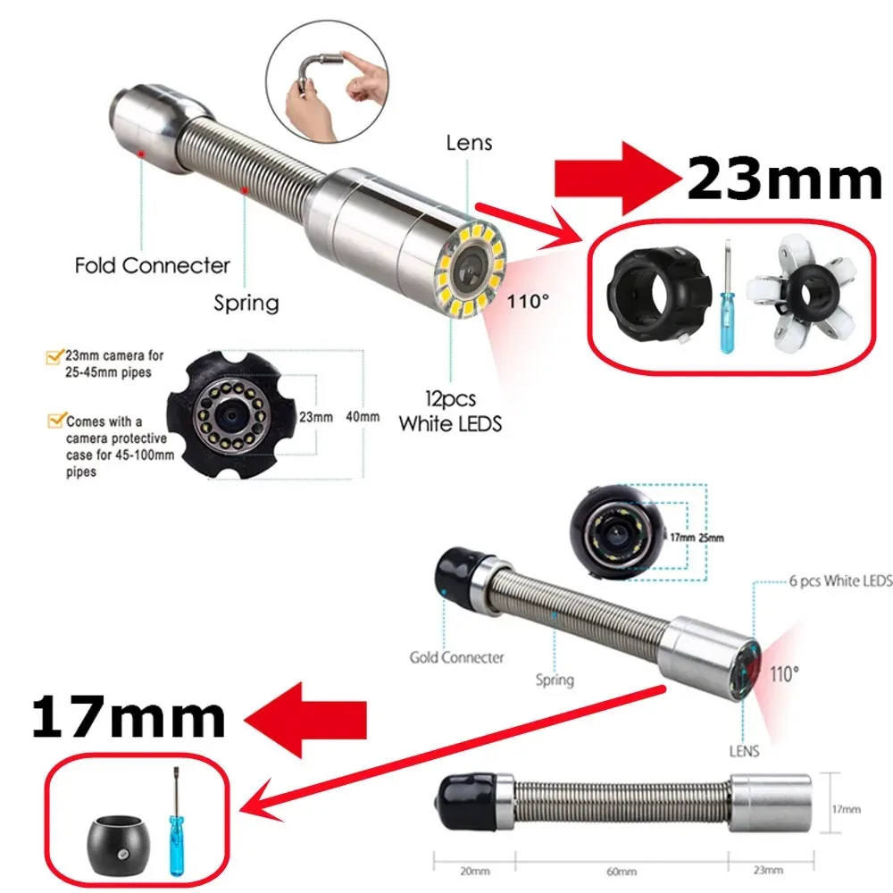 9" HD 1080P DVR/WiFi 16GB Card IP68 20/30/50M SYANSPAN Pipe Inspection Camera 23mm Drain Sewer Pipeline Industrial Endoscope