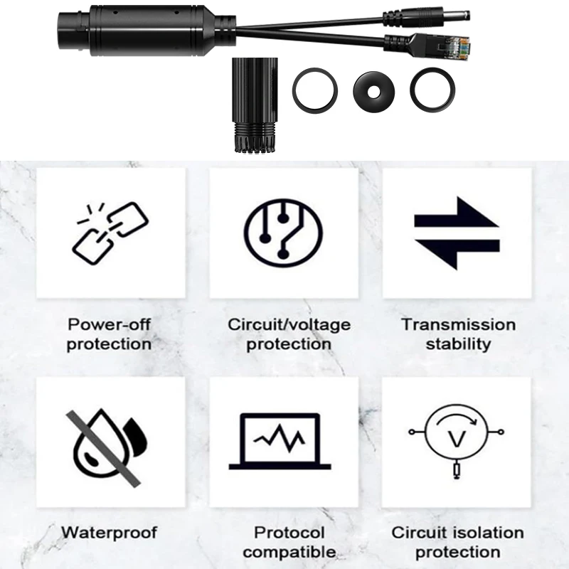 Waterproof 1000Mbps POE Splitter 48V to 12V IEEE 802.3af/at Adapter for Outdoor IP Camera CCTV Security System