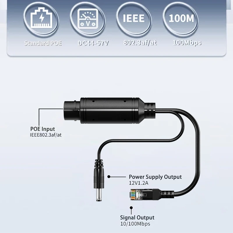 Waterproof 1000Mbps POE Splitter 48V to 12V IEEE 802.3af/at Adapter for Outdoor IP Camera CCTV Security System