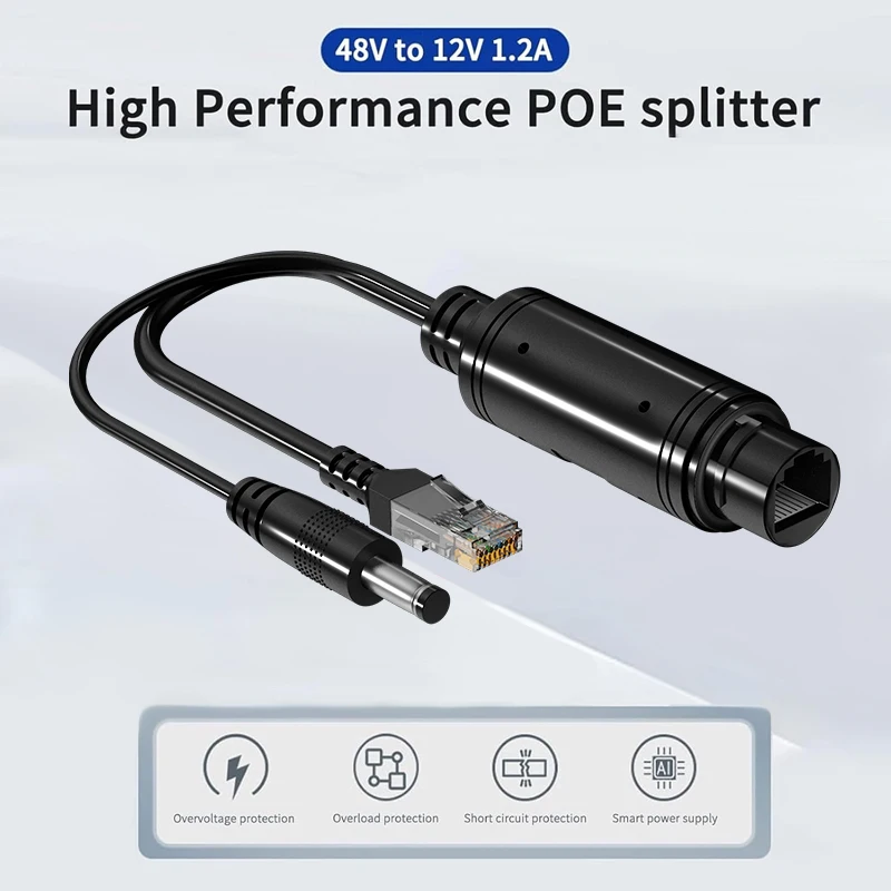 Waterproof 1000Mbps POE Splitter 48V to 12V IEEE 802.3af/at Adapter for Outdoor IP Camera CCTV Security System