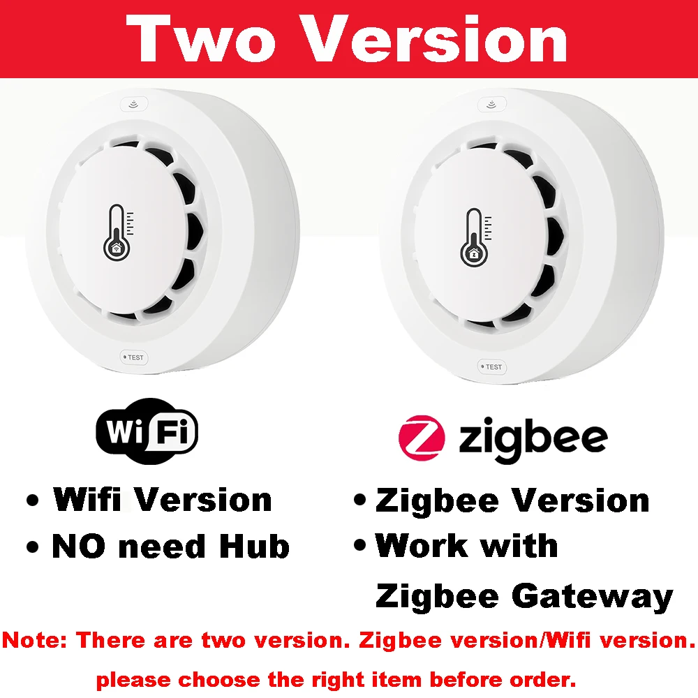 Tuya WiFi or Zigbee Smoke Detector with Temperature Humidity Detect 3 In 1 Support 80dB Sound Alarm Remote Push Alert Function