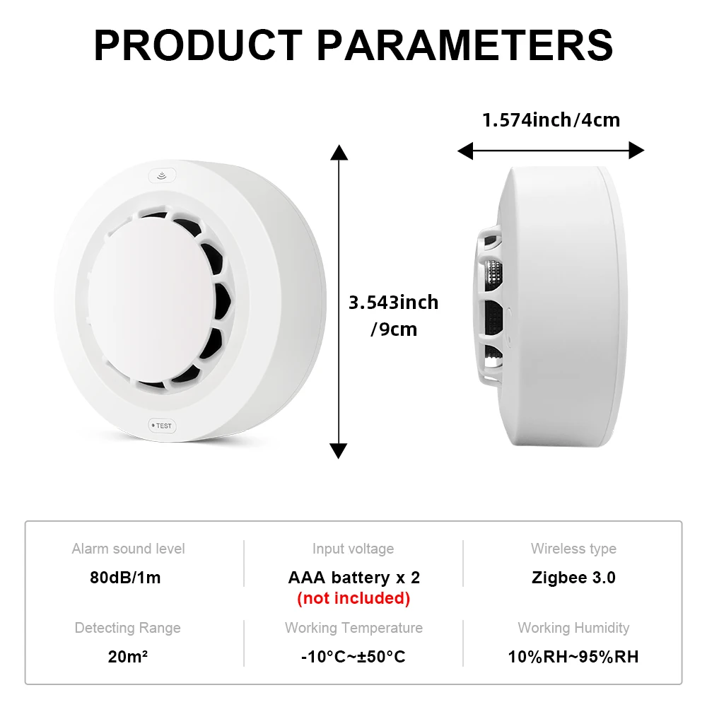 Tuya WiFi or Zigbee Smoke Detector with Temperature Humidity Detect 3 In 1 Support 80dB Sound Alarm Remote Push Alert Function