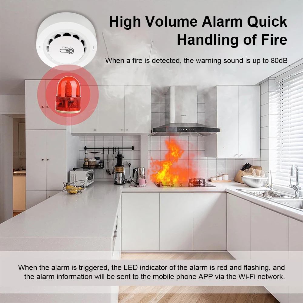 Tuya WiFi or Zigbee Smoke Detector with Temperature Humidity Detect 3 In 1 Support 80dB Sound Alarm Remote Push Alert Function
