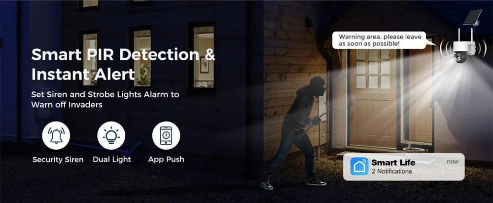 Tuya Smart Life APP 3MP WiFi Battery Solar Auto Motion Tracking PIR Surveillance Security Outdoor PTZ Color Night Vision Camera