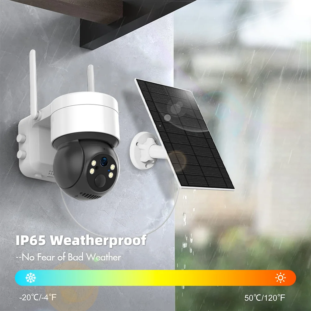 Tuya Smart Life APP 3MP WiFi Battery Solar Auto Motion Tracking PIR Surveillance Security Outdoor PTZ Color Night Vision Camera
