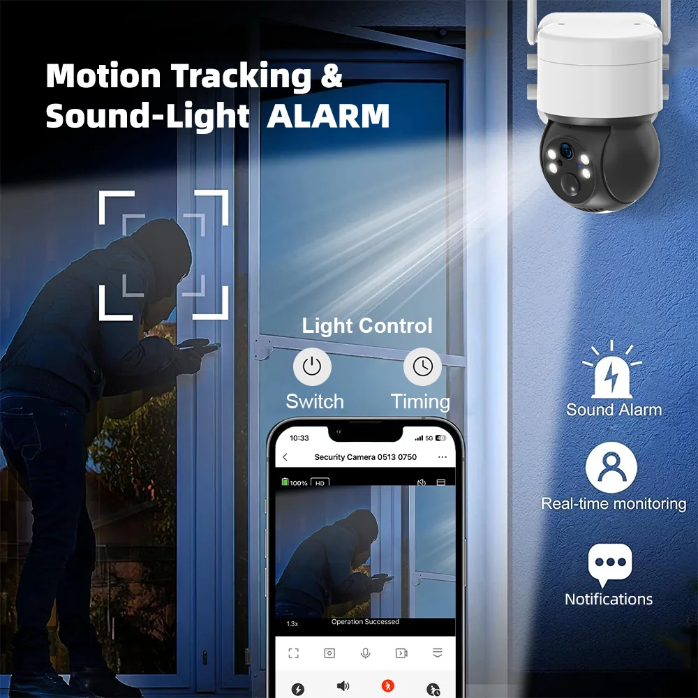 Tuya Smart Life APP 3MP WiFi Battery Solar Auto Motion Tracking PIR Surveillance Security Outdoor PTZ Color Night Vision Camera
