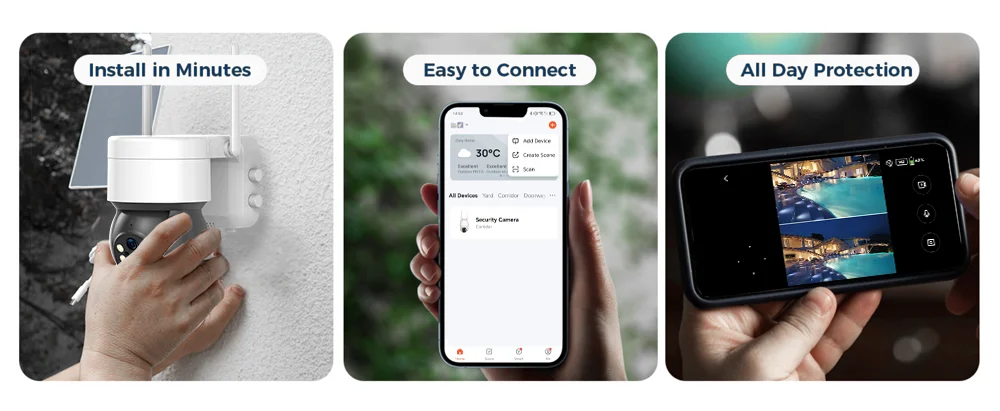 Tuya Smart Life APP 3MP WiFi Battery Solar Auto Motion Tracking PIR Surveillance Security Outdoor PTZ Color Night Vision Camera