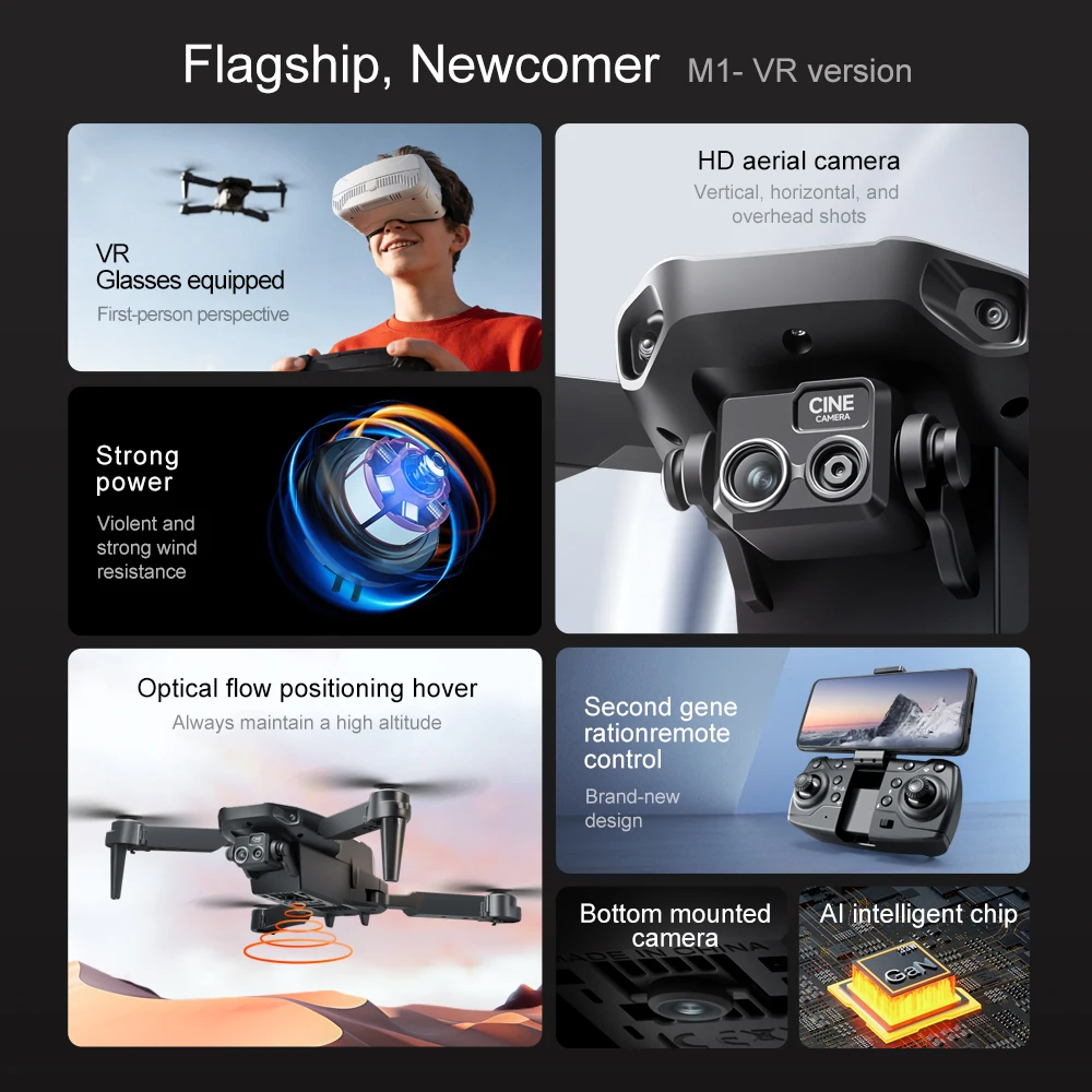 New M1 Drone Beginner Friendly VR Kit With 4K High-Definition Camera Optical Flow Technology One Click Return to Home Mode For