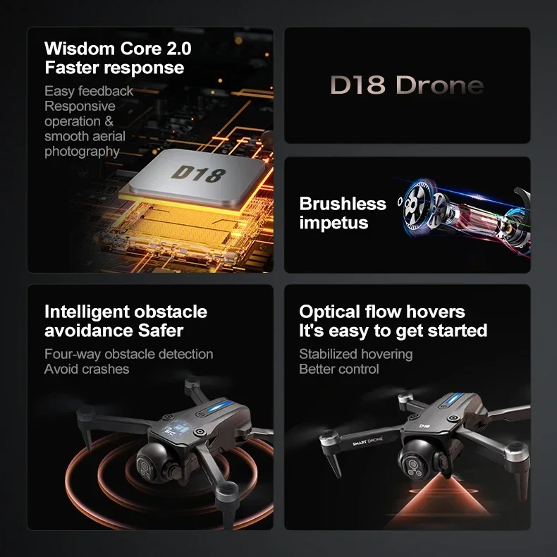 Lenovo D18 Drone 8K HD Dual Camera Aerial Intelligent Obstacle Avoidance Brushless Motor WIFI GPS Return Large Screen RC Drone