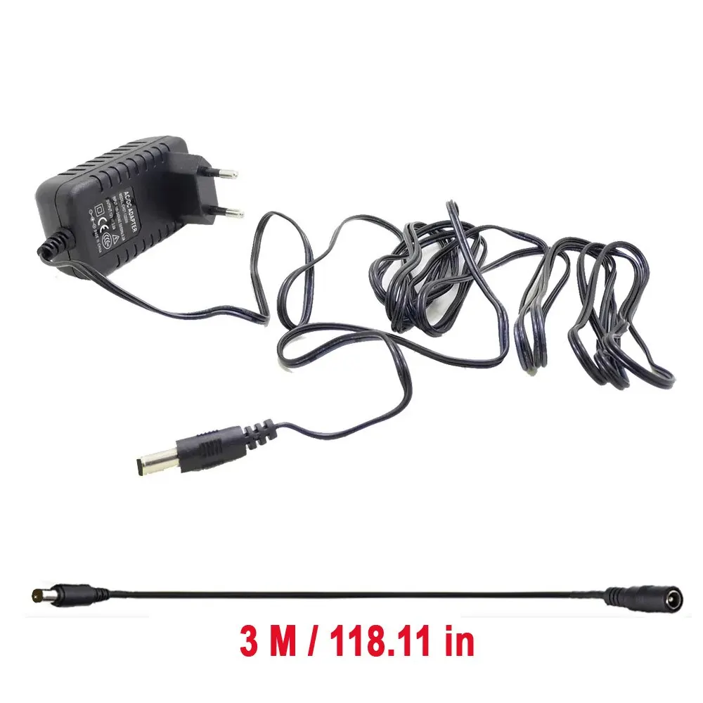 EU Plug Power Adapter 3 Meters Extension Cord Input AC100-240V Output DC 12V 2A For Security CCTV Camera LED 2.1mm*5.5mm