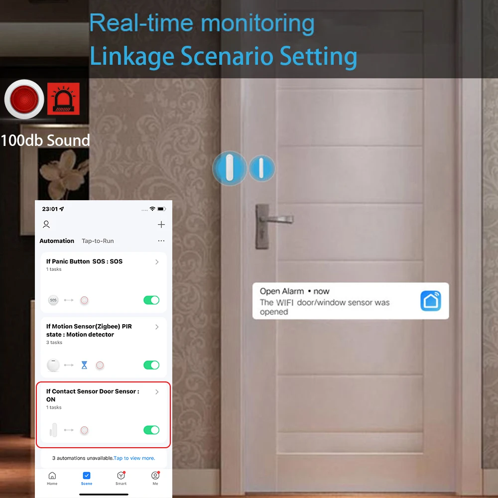 Meian Tuya 100dB Siren Alarm Wireless Sirena Alarma Linkage Security Protection Control Via Smart Life APP ZigBee 3.0 Gateway