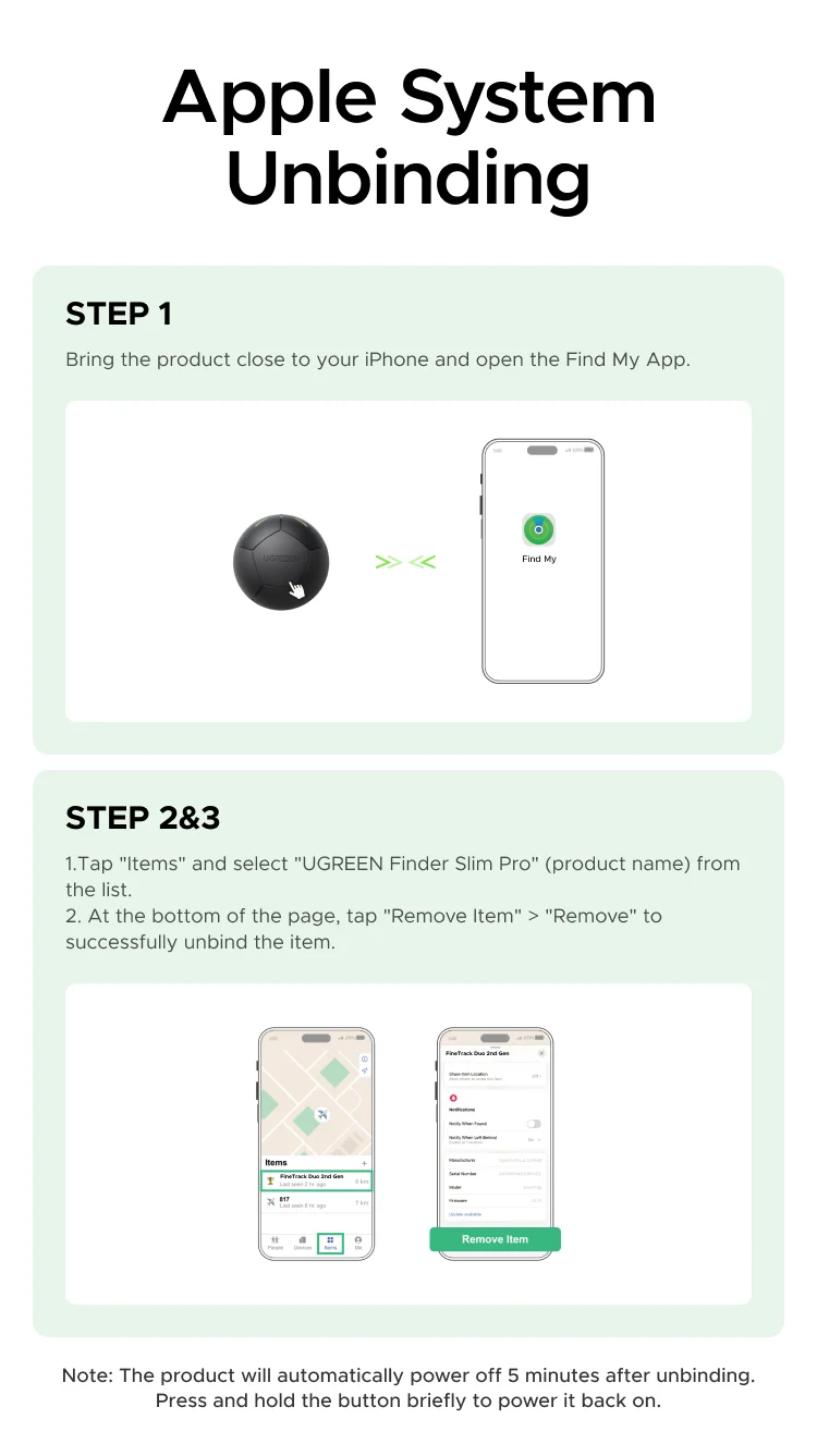 UGREEN FineTrack Mini Duo 2‑in‑1 Tracker, Smart Bluetooth Item Locator Tag For Apple Find My (iOS) & Find Hub App (Android)