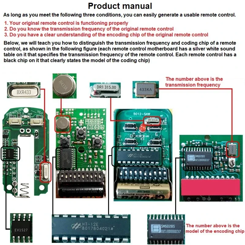 Garage Door Remote Control Duplicator 433MHz 433.92MHz Code Grabber Clone Gate Key Fob Command Hand Transmitter