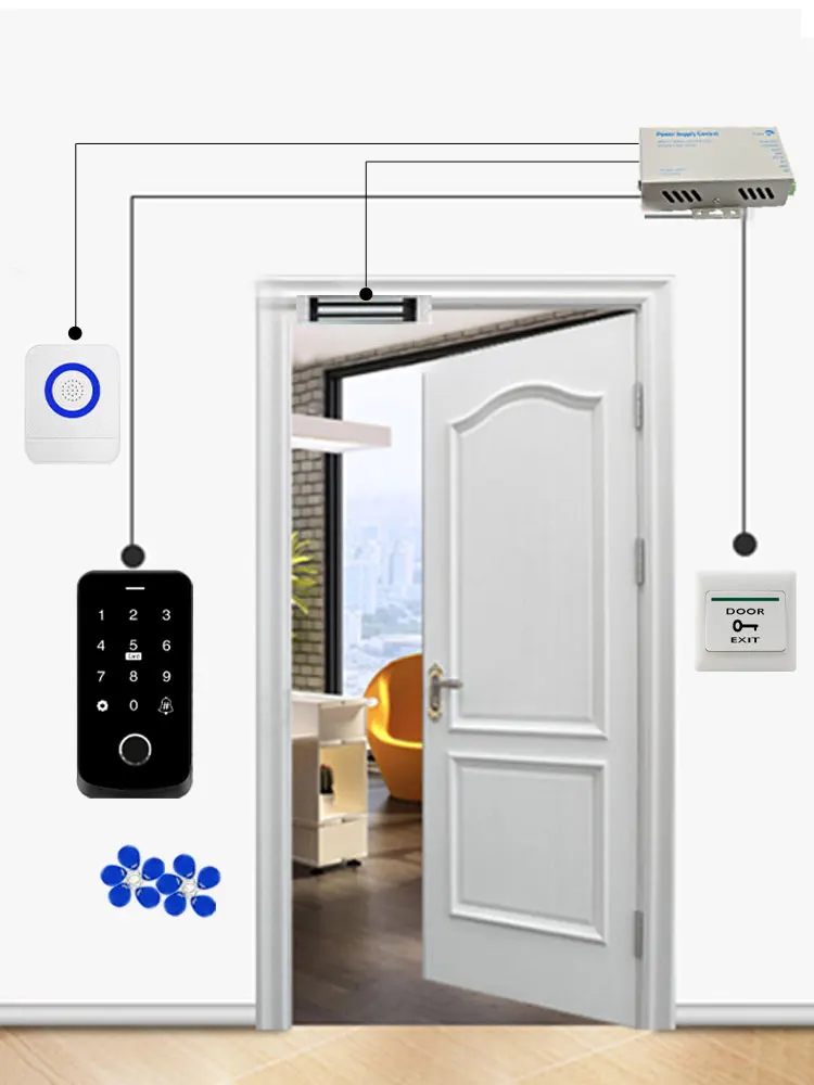 Garage Door Opener Motor Kit with Fingerprint Access Controller Bluetooth Tuya App NFC Lock Power Supply Control for Swing Gates