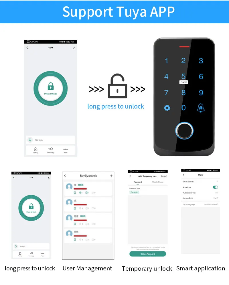 Garage Door Opener Motor Kit with Fingerprint Access Controller Bluetooth Tuya App NFC Lock Power Supply Control for Swing Gates