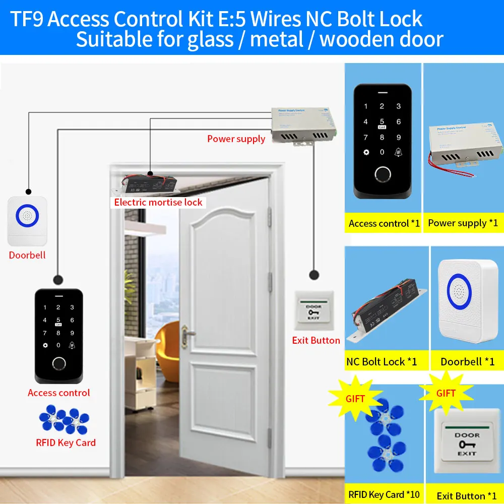 Garage Door Opener Motor Kit with Fingerprint Access Controller Bluetooth Tuya App NFC Lock Power Supply Control for Swing Gates